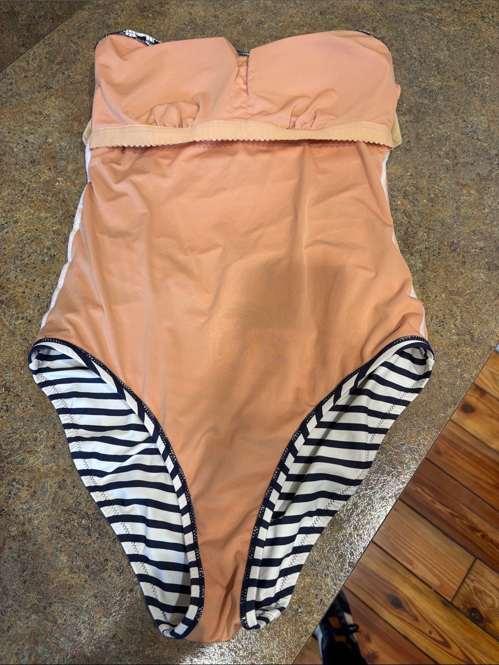 J. Crew Navy and White Striped ruched One-Piece Swimsuit - Picture 5 of 5